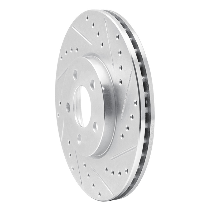 Chrysler PT Cruiser Brake Rotor (1) - Front Right - R1 Concepts - Drilled & Slotted - Silver - `01-`10